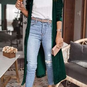 Emerald Green Velvet Duster Cardigan